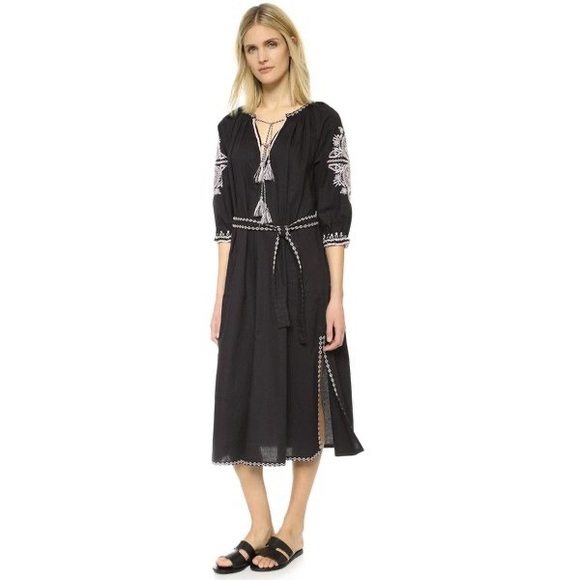 ULLA JOHNSON 8 SOFIA BOHEMIAN PEASANT DRESS LONG BLACK PUFF SLEEVES BOHO - Picture 1 of 8